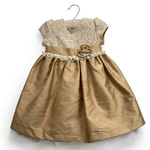 Wendy Bellissimo Baby Girl Formal Dress 12M Gold Cream Lace 2-Piece Diaper Cover